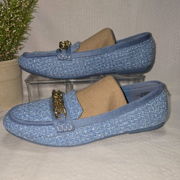 CATOS WOMENS BLUE TWEED LOAFER CHAIN ACCENT ON TOE LIKE NEW SIZE 9 EUC - Picture 3 of 9